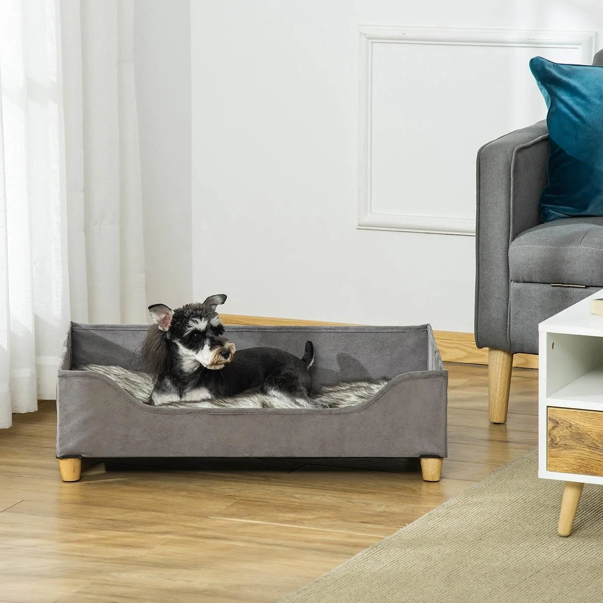 Hundebett mit Kissen für kleine und mittelgroße Hunde Weich gepolstert waschbarer Bezug Kiefer Grau 81 x 56 x 23,5 cm - 6