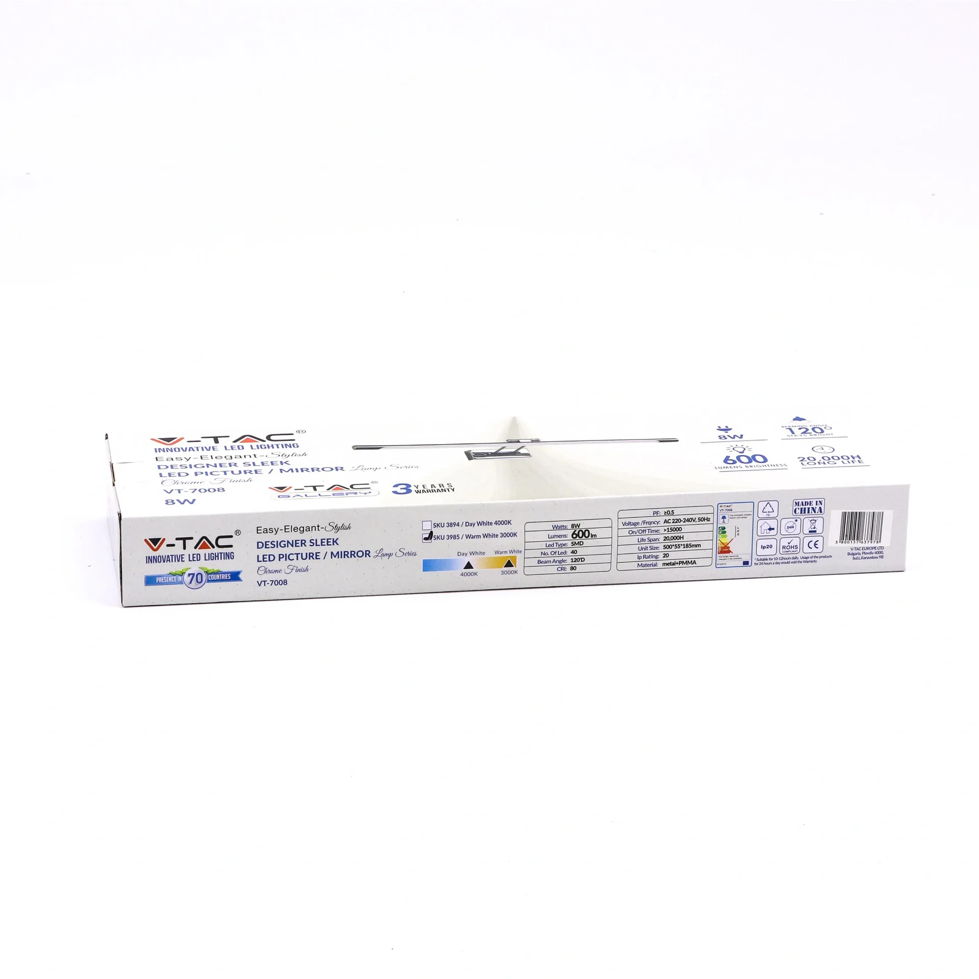 VT-7008 Spiegel-Beleuchtung - 8W - einstellbar - 3000K - 3