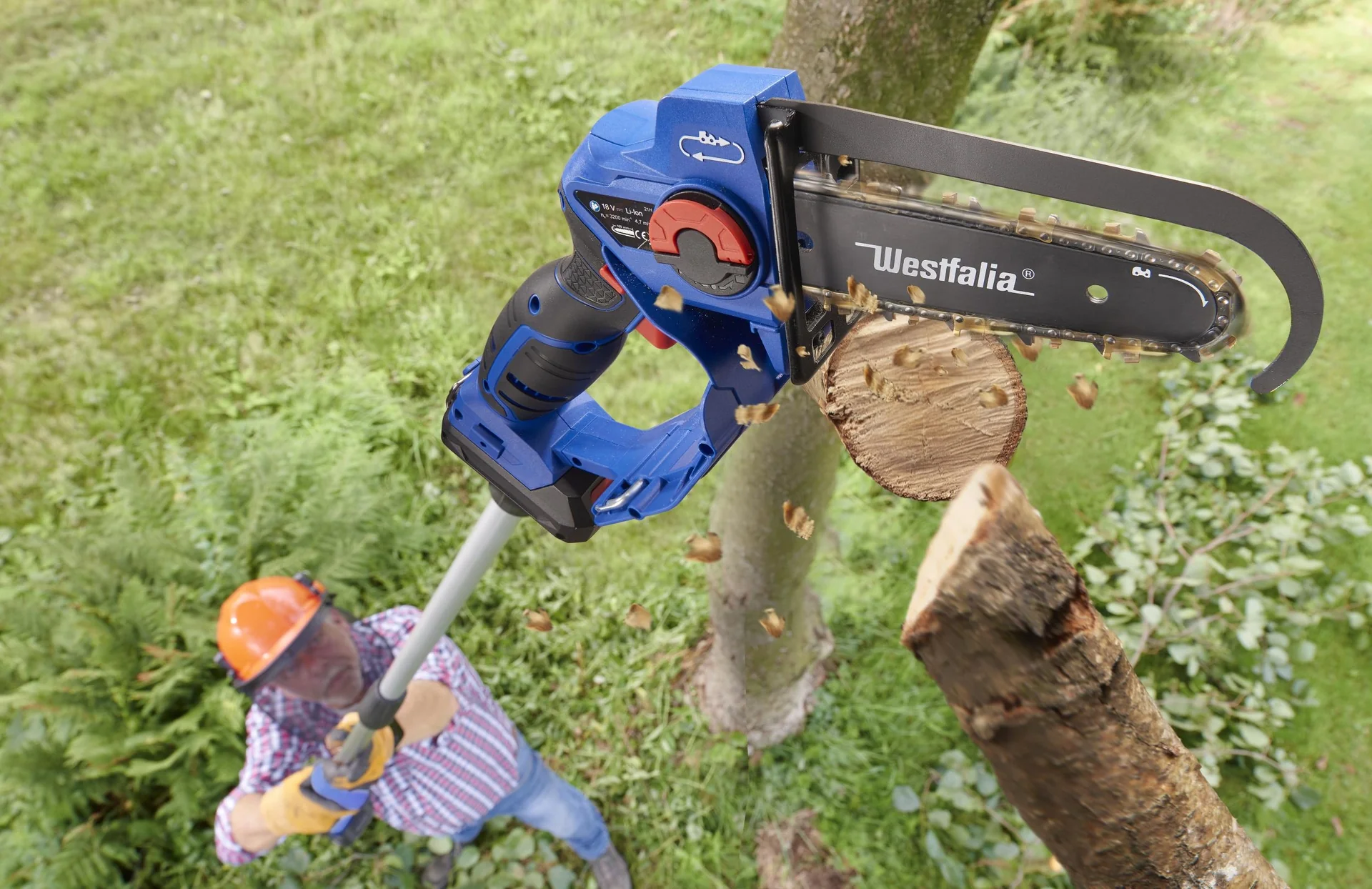 SET X-SAW Pro 4 Ah, Akku-Einhand-Powersäge mit 18 V LI-ION Akku 4 Ah + Schnellladegerät + Gürtel-Clip und Multispray - 10