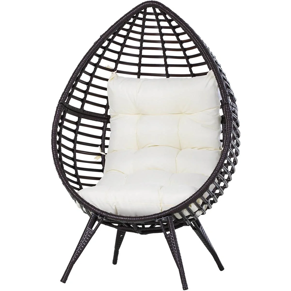 Rattansessel in Tropfenform, Gartensessel mit Sitzkissen, Erhöhter Rattanstuhl, Stahl, Braun, 101 x 89 x 156 cm - 4