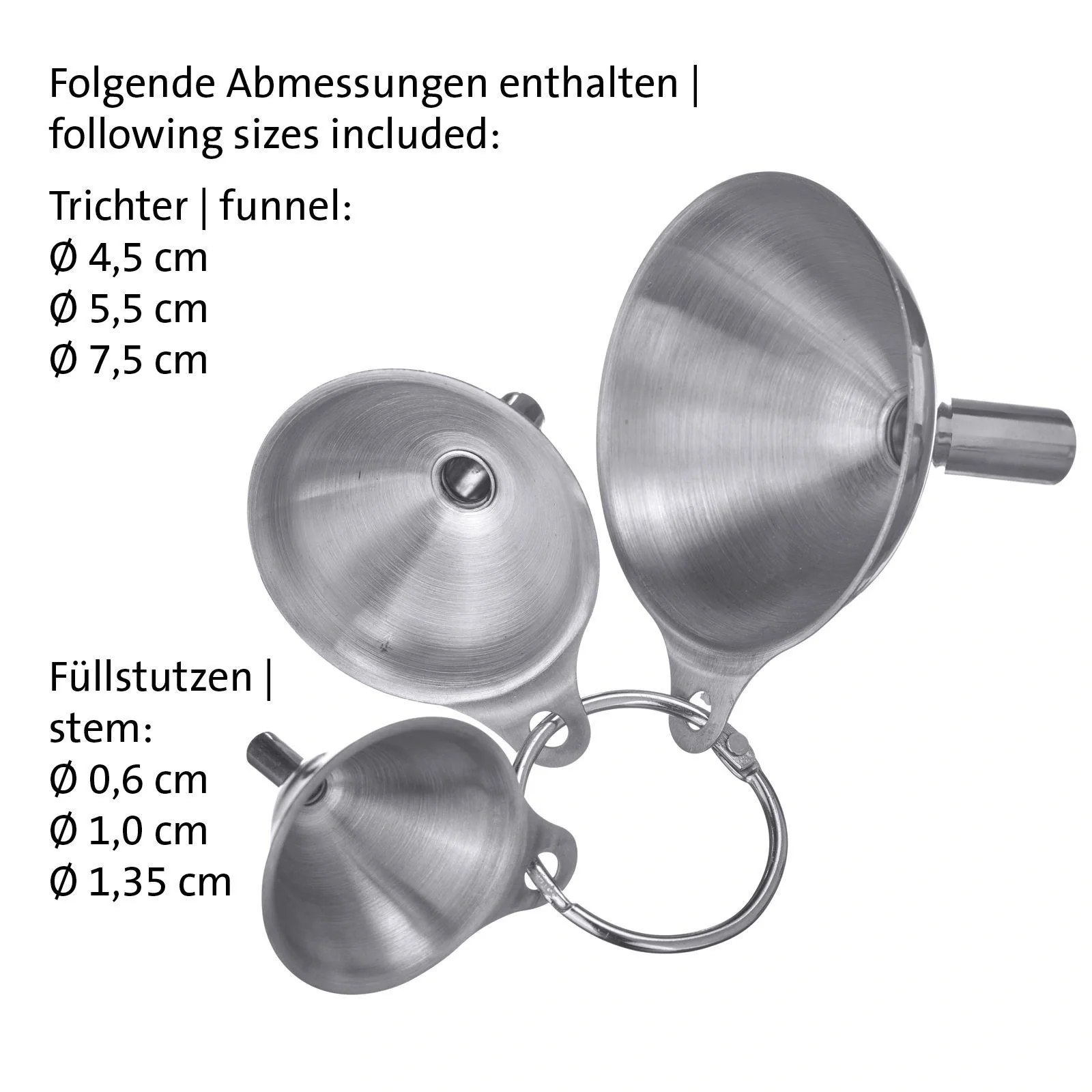 Trichter-Set Mini, 3-teilig, Edelstahl - Ø 4,5 cm/ 5,5 cm/ 7,5 cm - 10