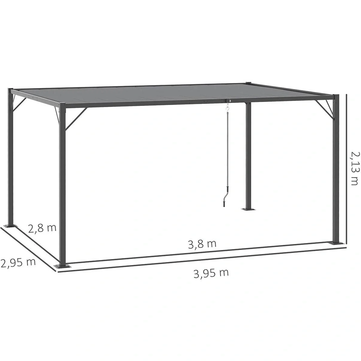 Pavillon mit Lamellendach 4 x 3 m mit Handkurbel Verstellbares Dach Wetterfest Aluminium Grau - 5
