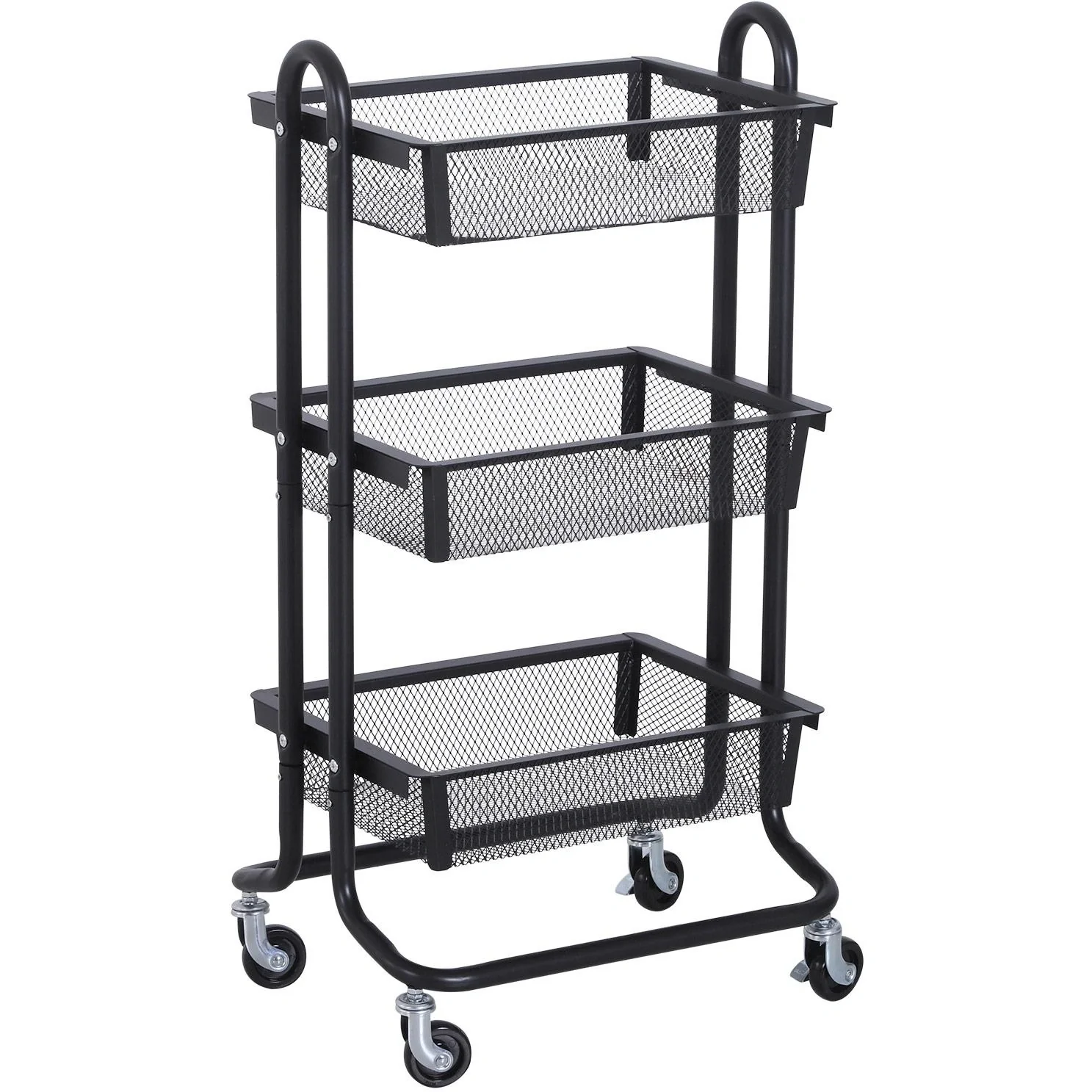 Küchenwagen Küchenregal Metallregal Allzweckwagen Allzweckregal 3xKorb Karbonstahl Schwarz 47x38,5x89cm - 1
