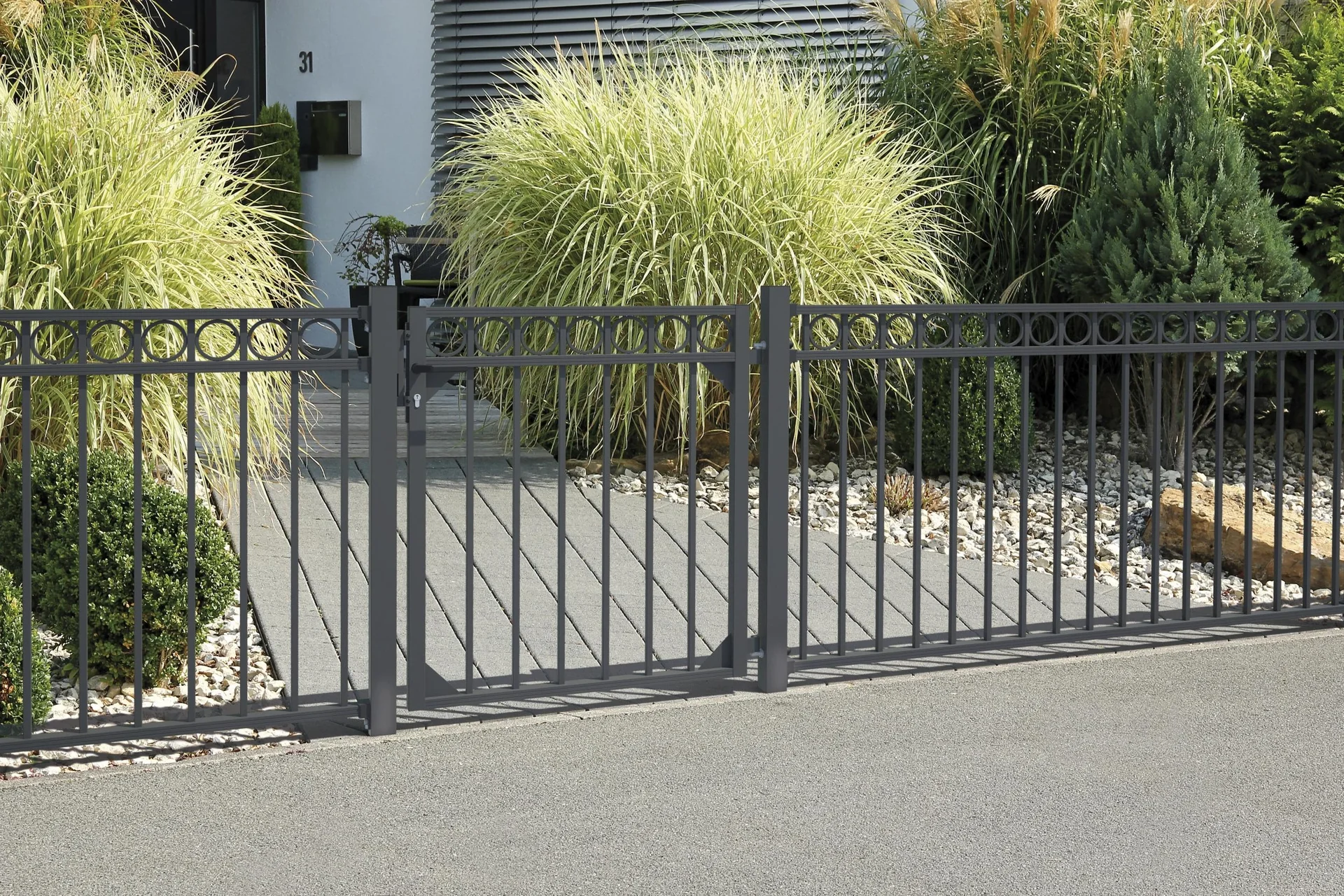 Zaunkomplettset Circle, zum Einbetonieren, anthrazit, Höhe 120 cm, Länge 10 m - 5