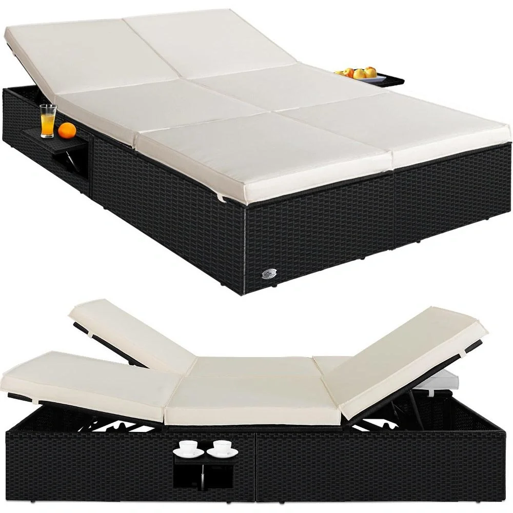 2-Personen-Liege Polyrotan schwarz - creme 193 x 116 x 33cm - 7