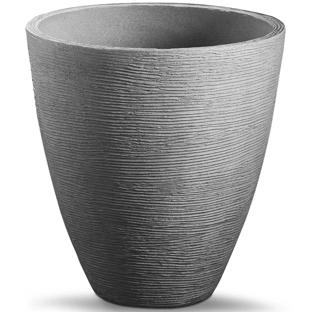 Blumentopf grau Ø40cm mit Rillenstruktur - 1