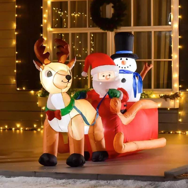 Aufblasbarer Weihnachtsmann auf Schlitten mit Schneemann Weihnachtsdekoration LED wetterfest Polyester 200 x 80 x 128 cm - 3
