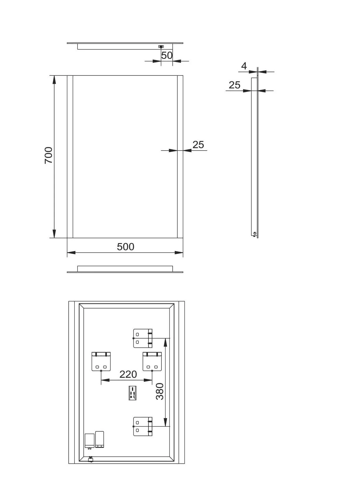Badezimmerspiegel mit Beleuchtung, "Loft" - 50 x 70 cm - horizontale und vertikale Aufhängung - 6