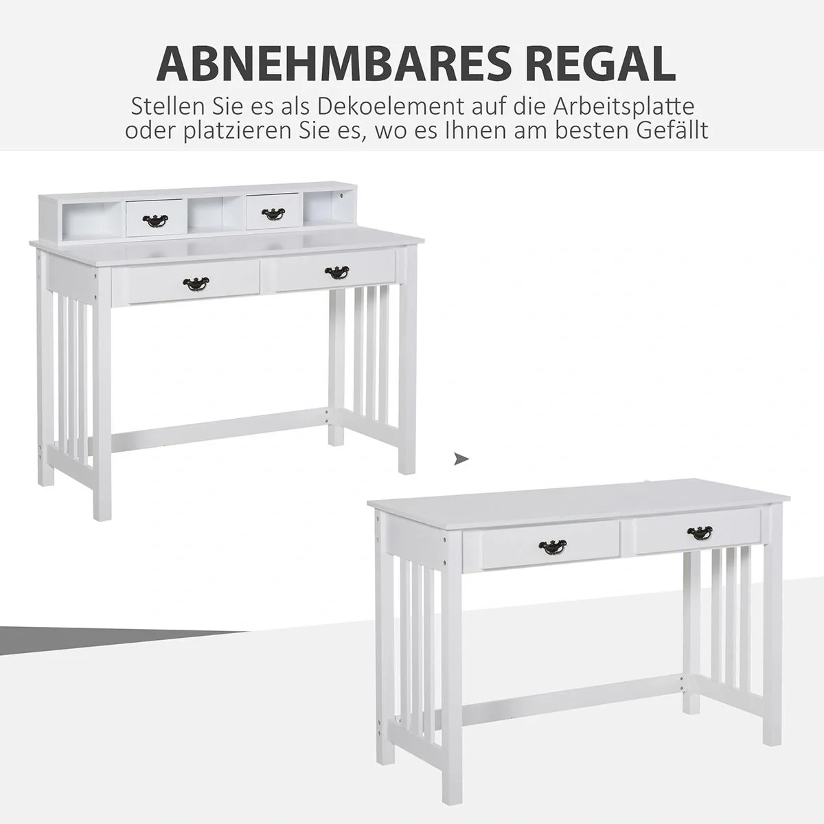 Schreibtisch mit abnehmbarem Regal 2 Schubladen Breite Tischplatte für Arbeitszimmer Büro und Wohheim Weiß - 5