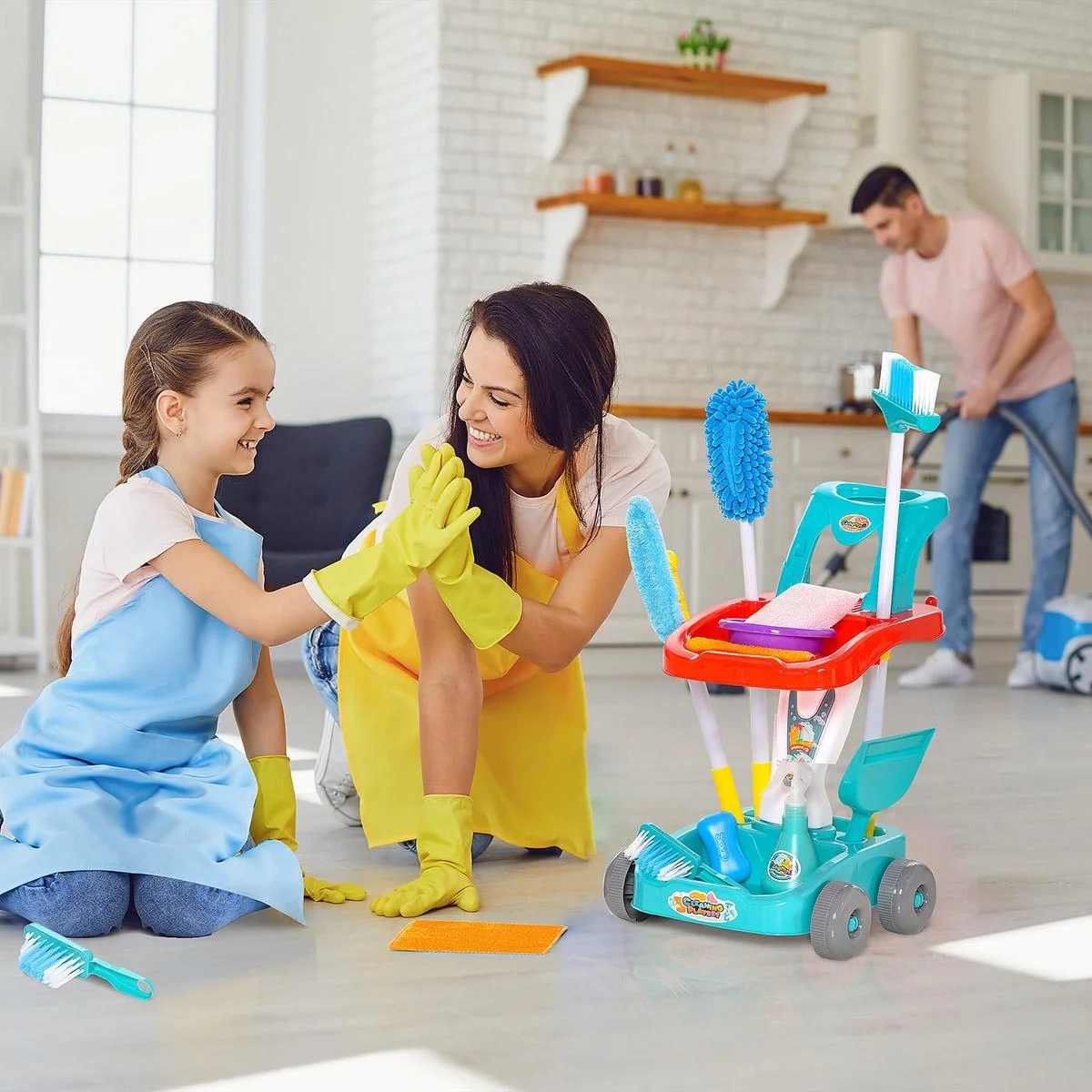Reinigungswagen Besenwagen Putzwagen mit Zubehör 22 Stück Haushaltsspielzeug für Kinder von 3 bis 6 Jahren ABS PP-Kunsts - 4