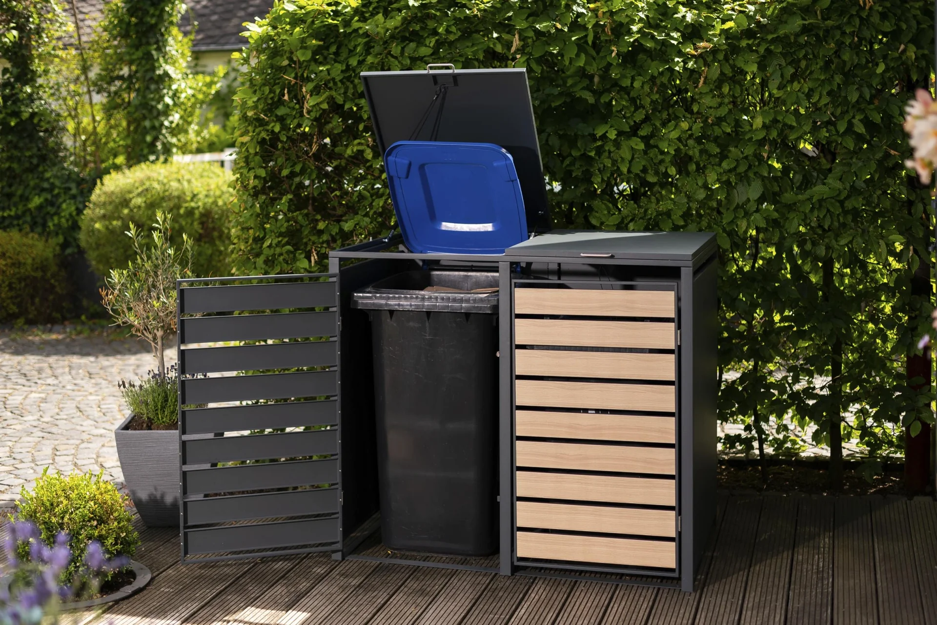 Mülltonnenbox 2-fach, 240 Liter, Holzoptik - 12