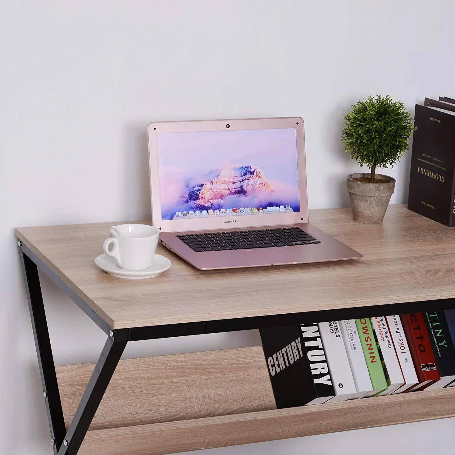 Schreibtisch Computertisch Laptop Tisch Bürotisch 1 x Ablage Holz + Metall Natur + Schwarz 120 x 60 x 76 cm - 2