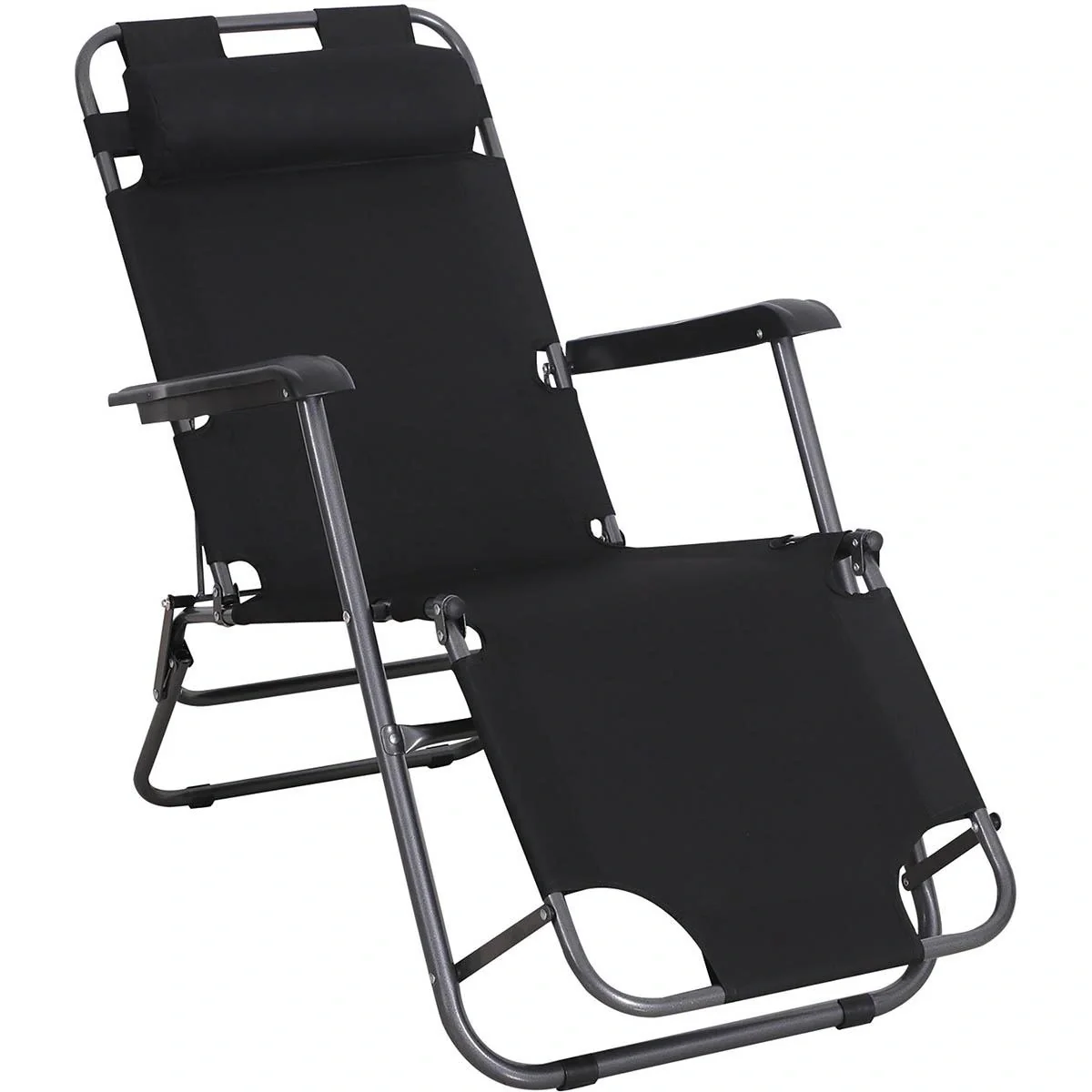 Sonnenliege mit Kissen, Klappbare Strandliege, 2-Stufige Gartenliege , 2-in-1 Relaxliege, Metall + Oxfordstoff, Schwarz - 1
