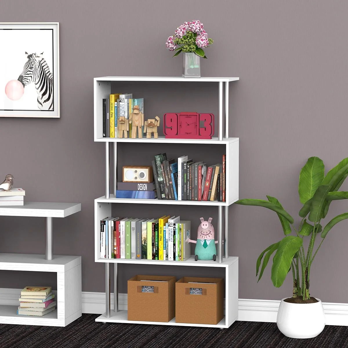 Standregal 4 Fächer Raumteiler Eckregal Wandregal Büroregal Weiß 80x30x145 cm - 4
