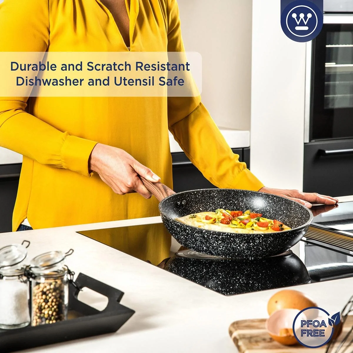 Bratpfanne Ø20 cm Schwarz Marmor Holz - 7