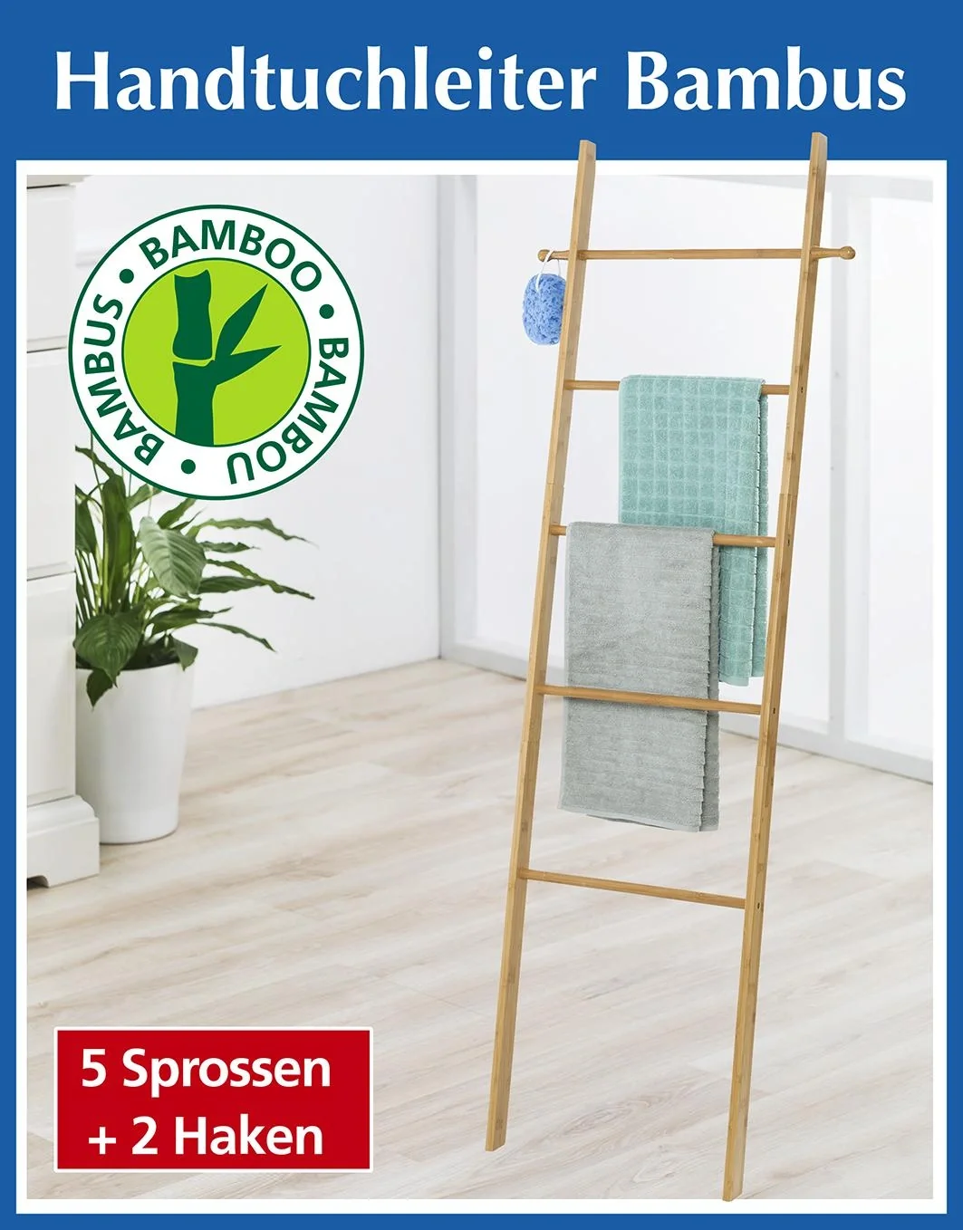 Bambus-Leiter mit Haken, Badserie „Bahari“ - 3