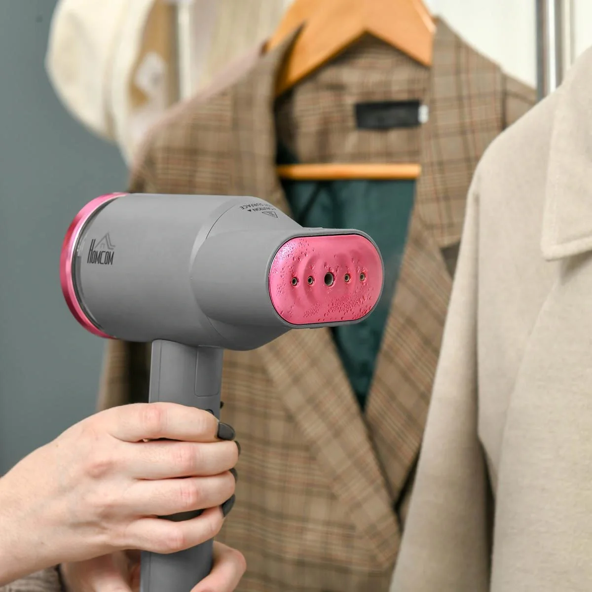 Zusammenklappbarer Wäschedampfer 2 Positionen und 160 ml Wassertank 1520 W Aluminium Kunststoff grau+rose 27,5 x 18,2 x - 6