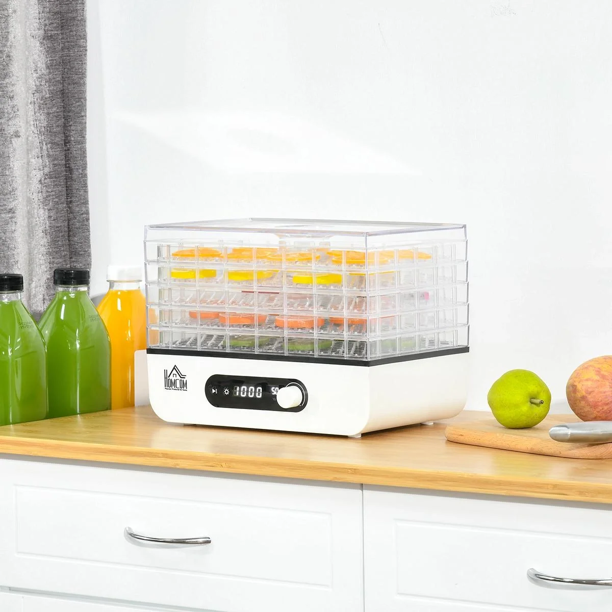 Dehydrator Dörrgerät Dörrautomat mit 5 Einlegefächer Dörrer mit 35-70° Temperaturregler 72 Stunden Timer 400 Watt Fleisc - 4