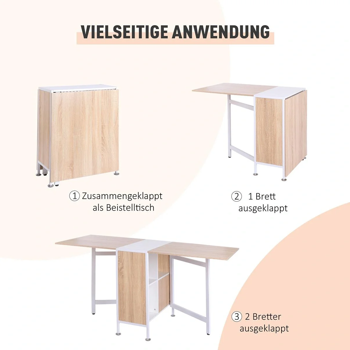Klapptisch mit Stauraum natur, weiß - 9