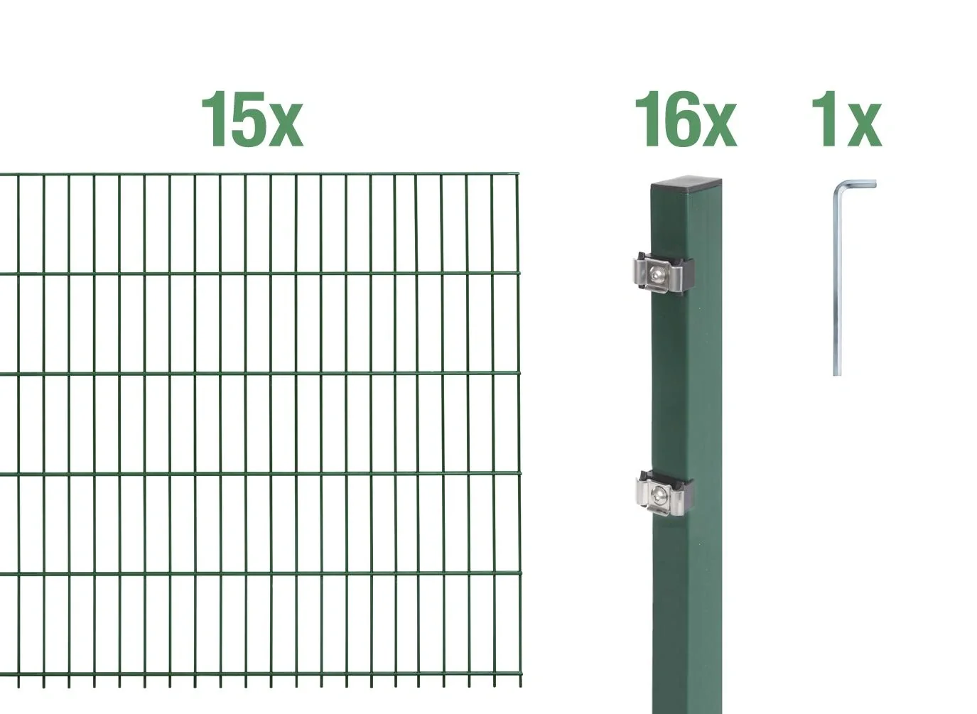 Doppelstabmattenzaun Komplettset, grün, Höhe 160 cm, Länge 30 m - 6