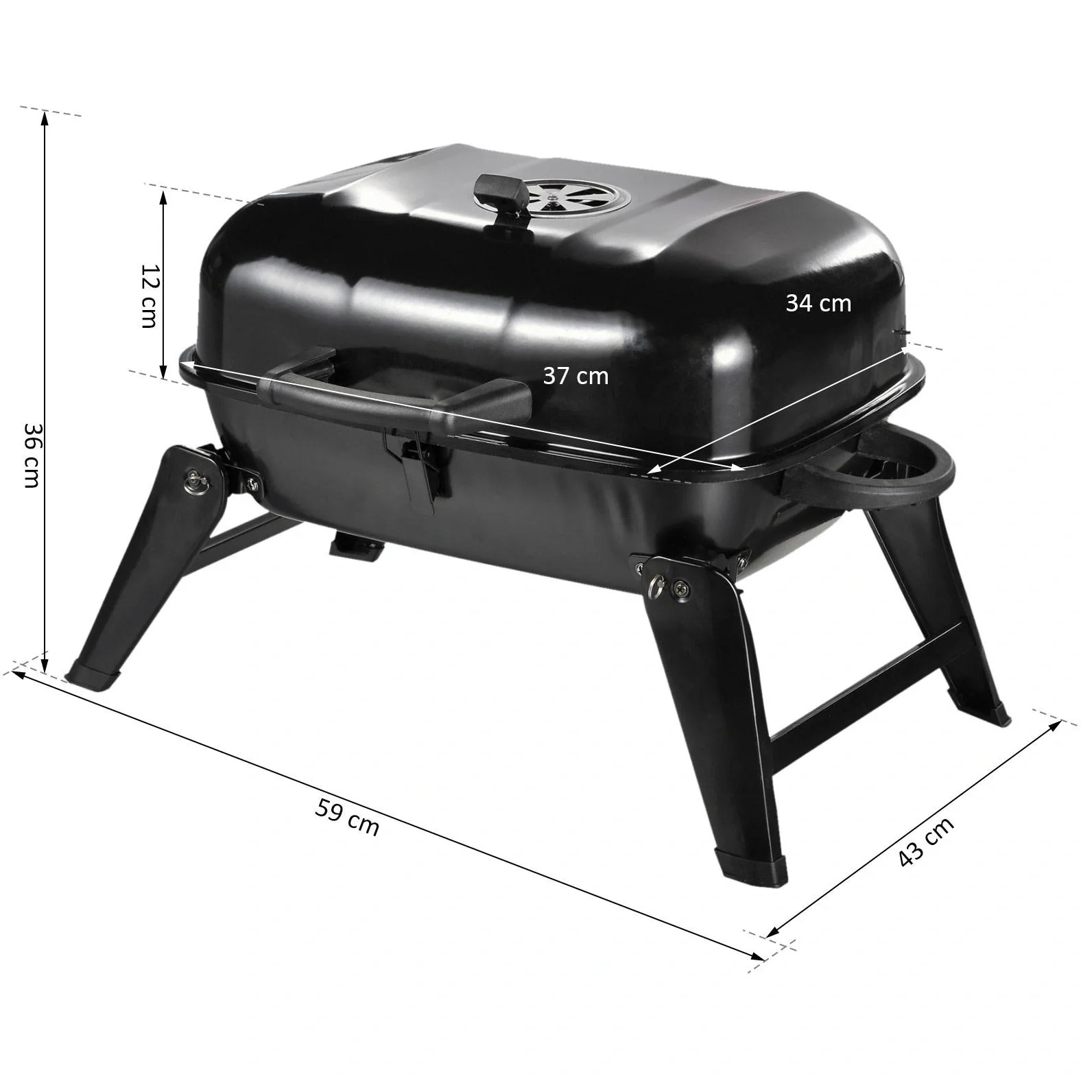 Klappgrill Kohlegrill Standgrill tragbar Tischgrill BBQ Metall Schwarz 59 x 43 x 36 cm - 6
