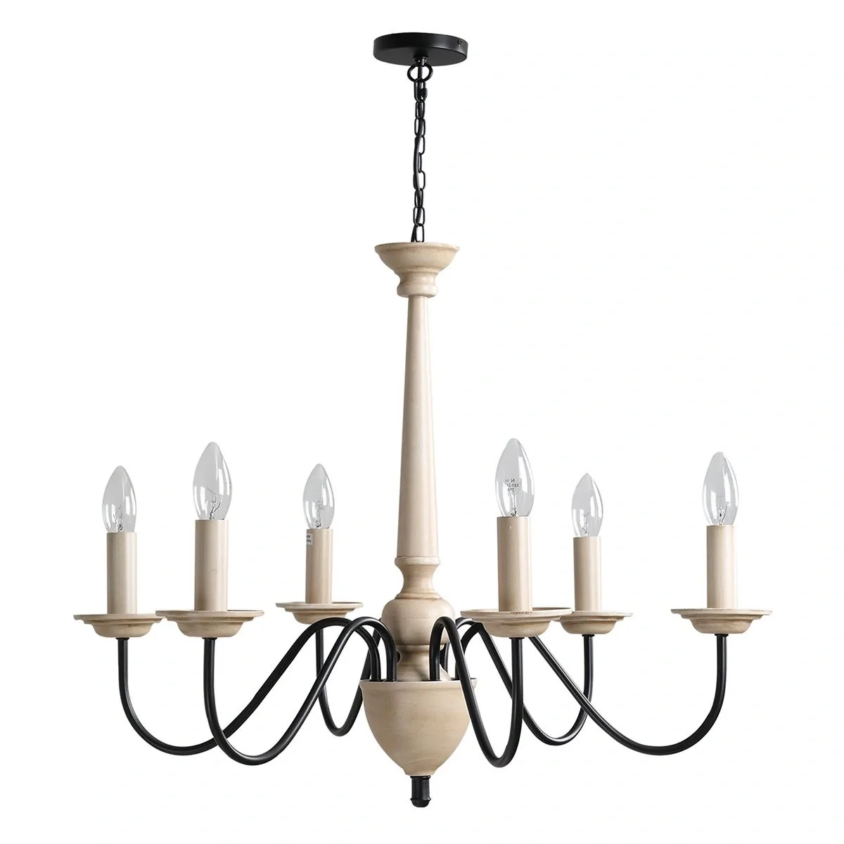 Kronleuchter Hängelampe 6-flammig Pendelleuchte mit Glas königlich traditionell klassisch mit 6 Armen, Stahl, Schwarz+Ho - 4