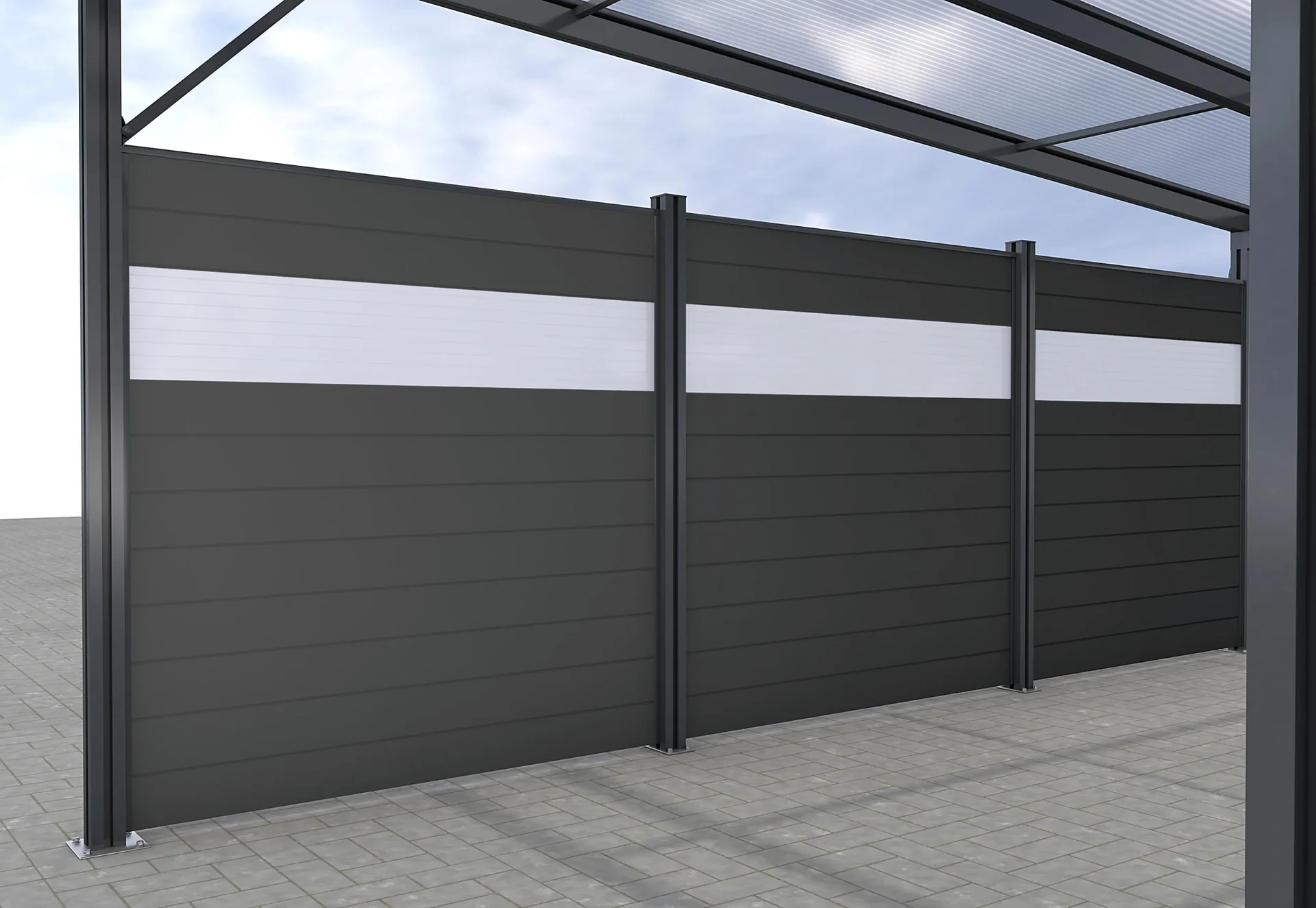 Seitenwand für Carports, anthrazit, 5,82 x 1,86 m, WPC Dielen dunkelgrau / PC Paneele klar - 4