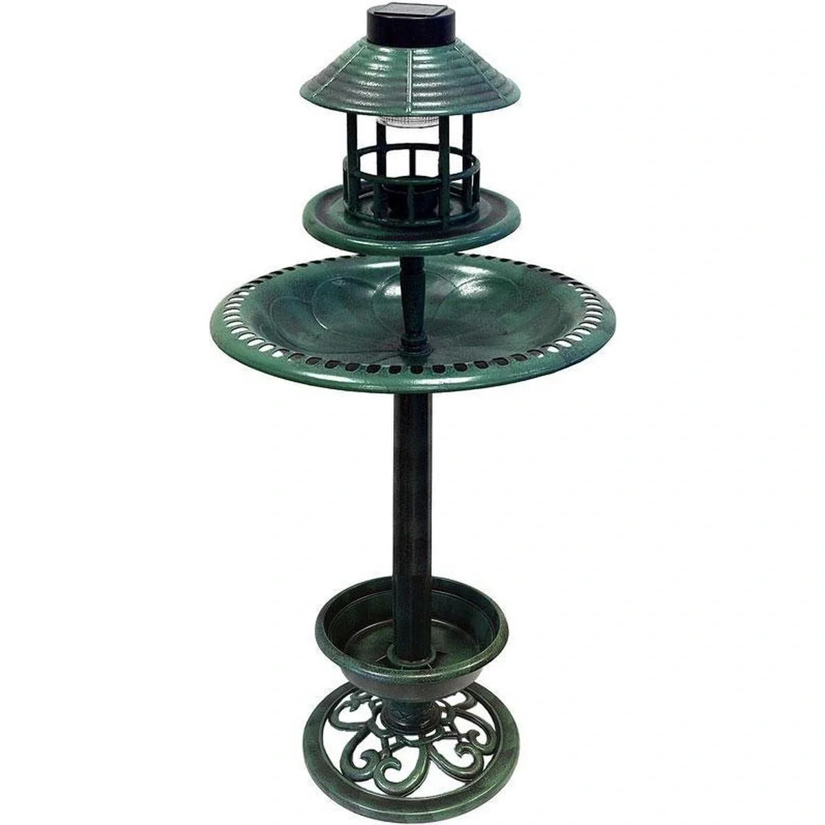 Vogeltränke mit Pflanzgefäß - Futterautomat - Solar-LED-Beleuchtung - 50 x 140 - Antique Green - 5