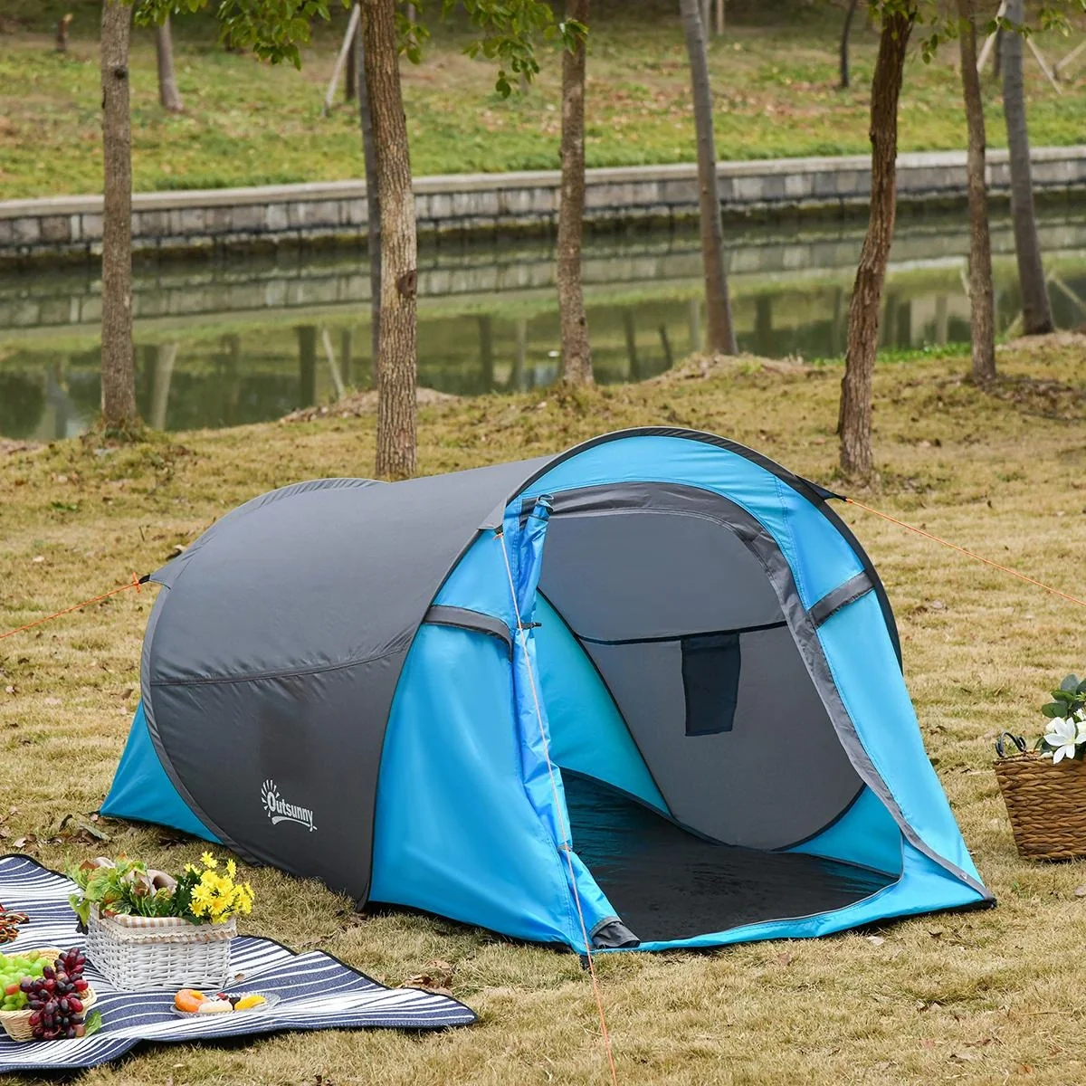 Campingzelt für 1-2 Personen blau/grau - 9