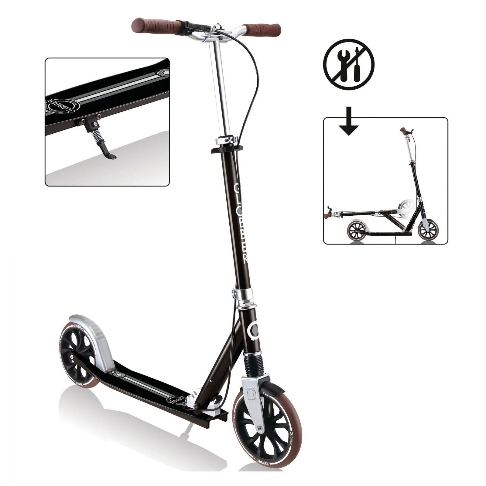 NL 205 Deluxe Tretroller, 205 mm, ABEC 7, Handbremse, höhenverstellbar, Frontfederung, Klappmechanismus, schwarz - 10