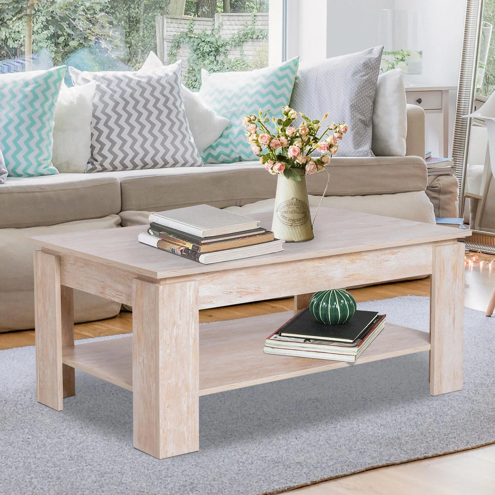 Couchtisch Beistelltisch Kaffetisch mit Ablage Pinie Holz 110 x 65 cm - 10