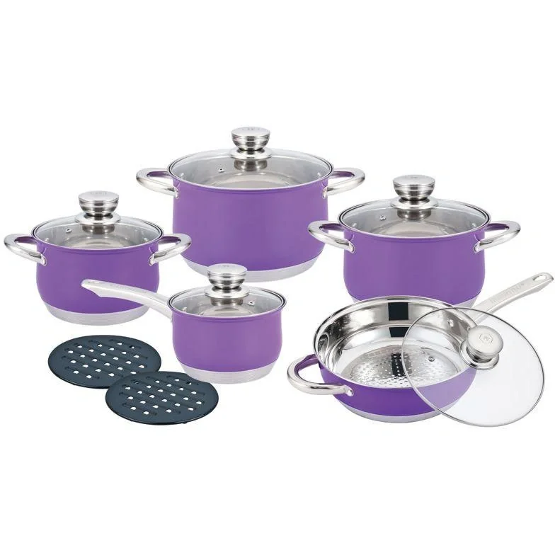 Herenthal - Komplettes 12-teiliges Kochgeschirr-Set - Edelstahl - Lila - 1