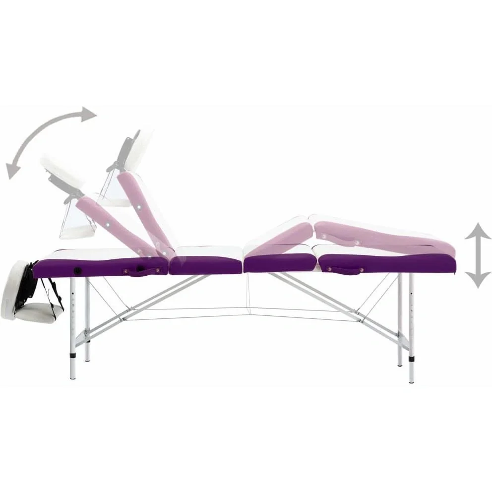 Klappbarer Massagetisch 4 Zonen Aluminium weiß und lila - 8