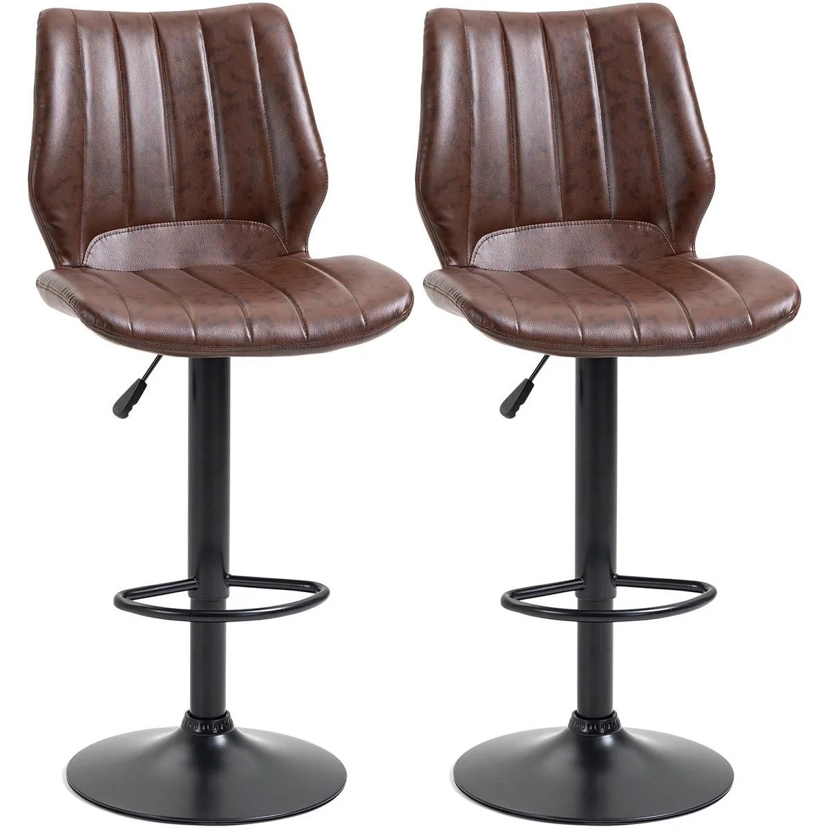 Barhocker 2er Set - mit Fußstütze und Rückenlehne - Braun - 45,5 x 52,5 x 97-117 cm - 6