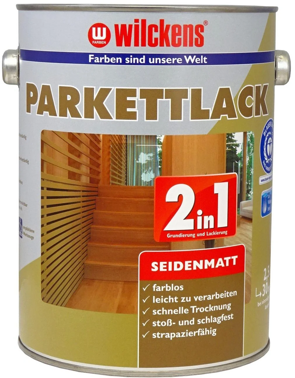 Parkettlack 2in1 seidenmatt farblos, 2500 ml - 2