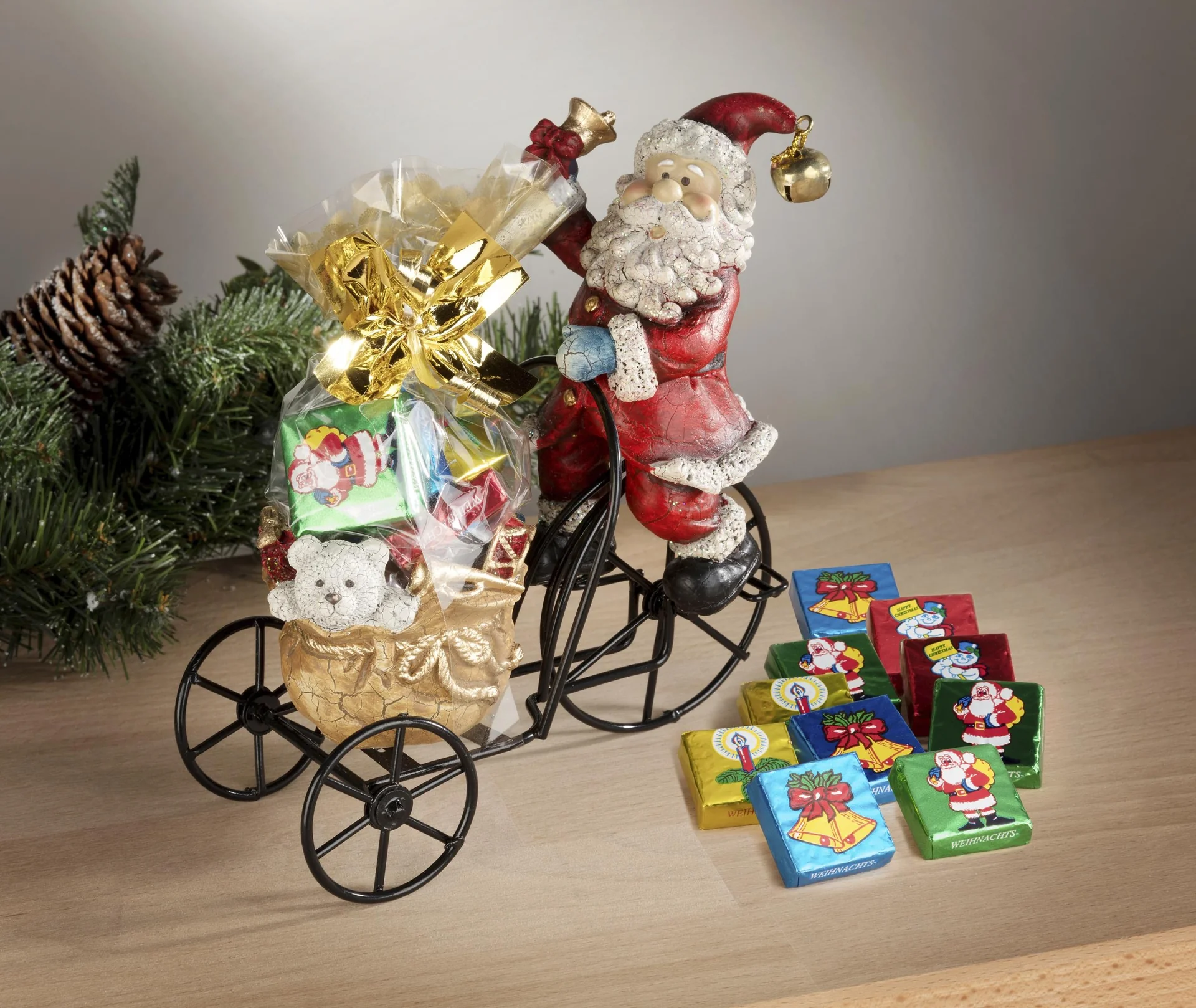 Weihnachtsmann auf Metalldreirad mit Teelichthalter - 1