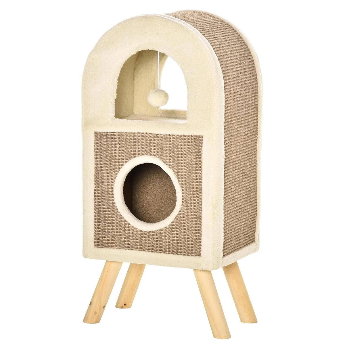 Kratzbaum Katzenhöhle mit kratzbrett Spielbällen katzenbett Kratzmatte mehrstöckig Spanplatte Plüsch Sisal Kaffee 40 x 3 - 4