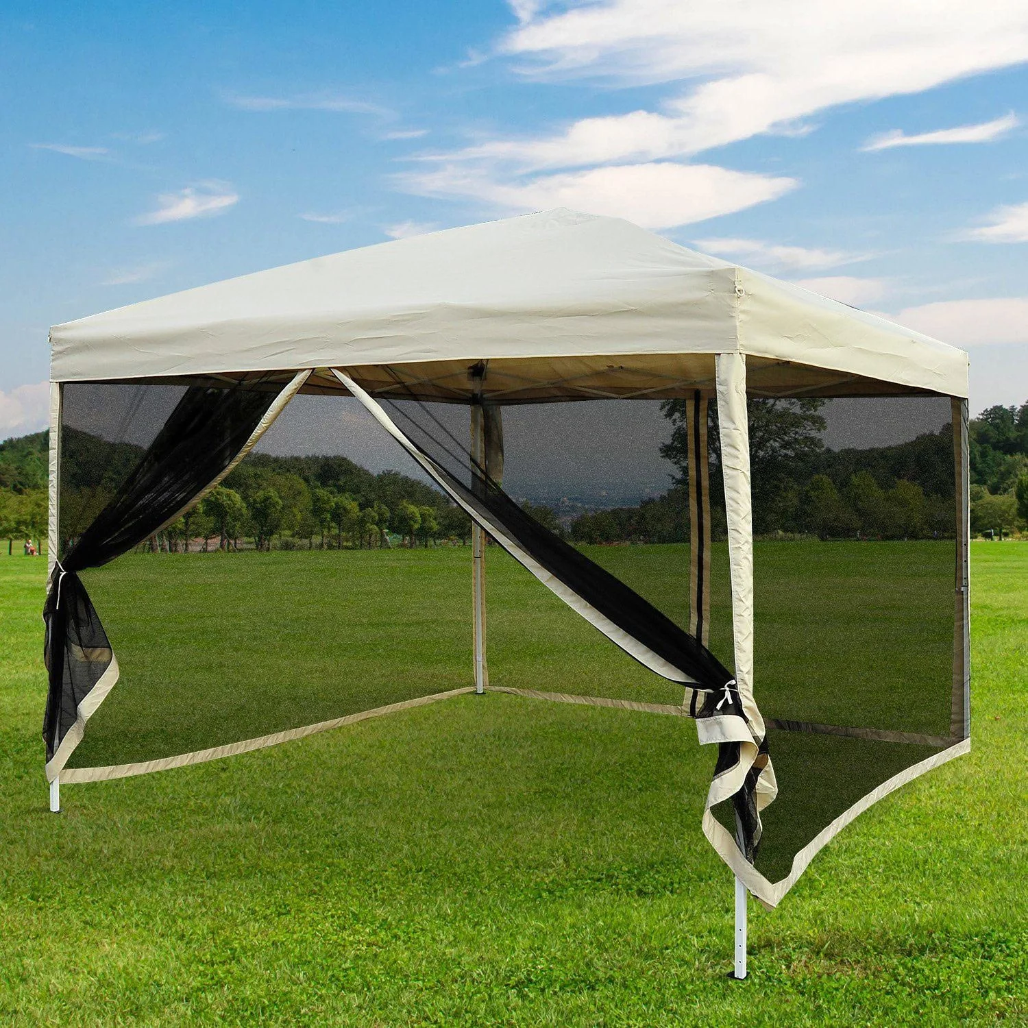 Faltpavillon Faltzelt mit Seitenwänden 3x3m Stahl Beige - 9