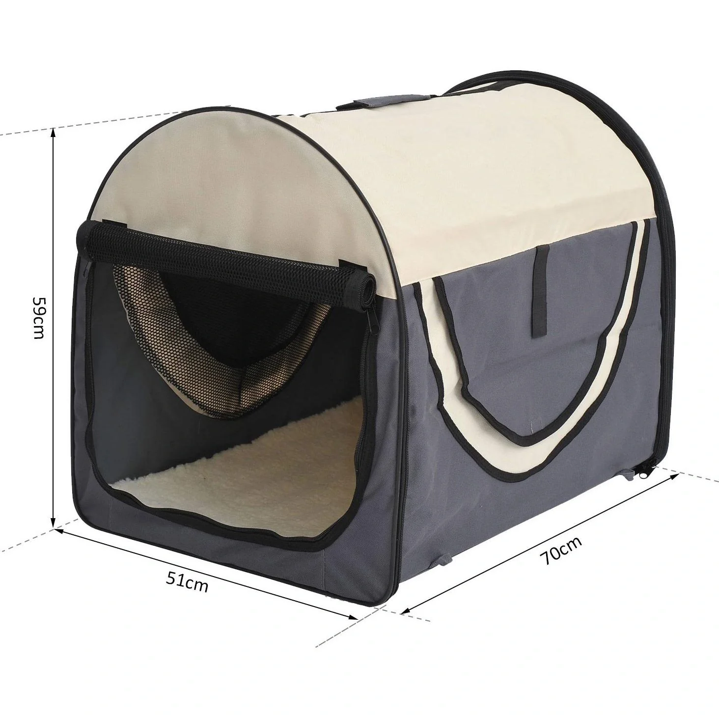Hundetransportbox, faltbar, Größe L - 70x51x59 cm, dunkelgrau-creme - 6