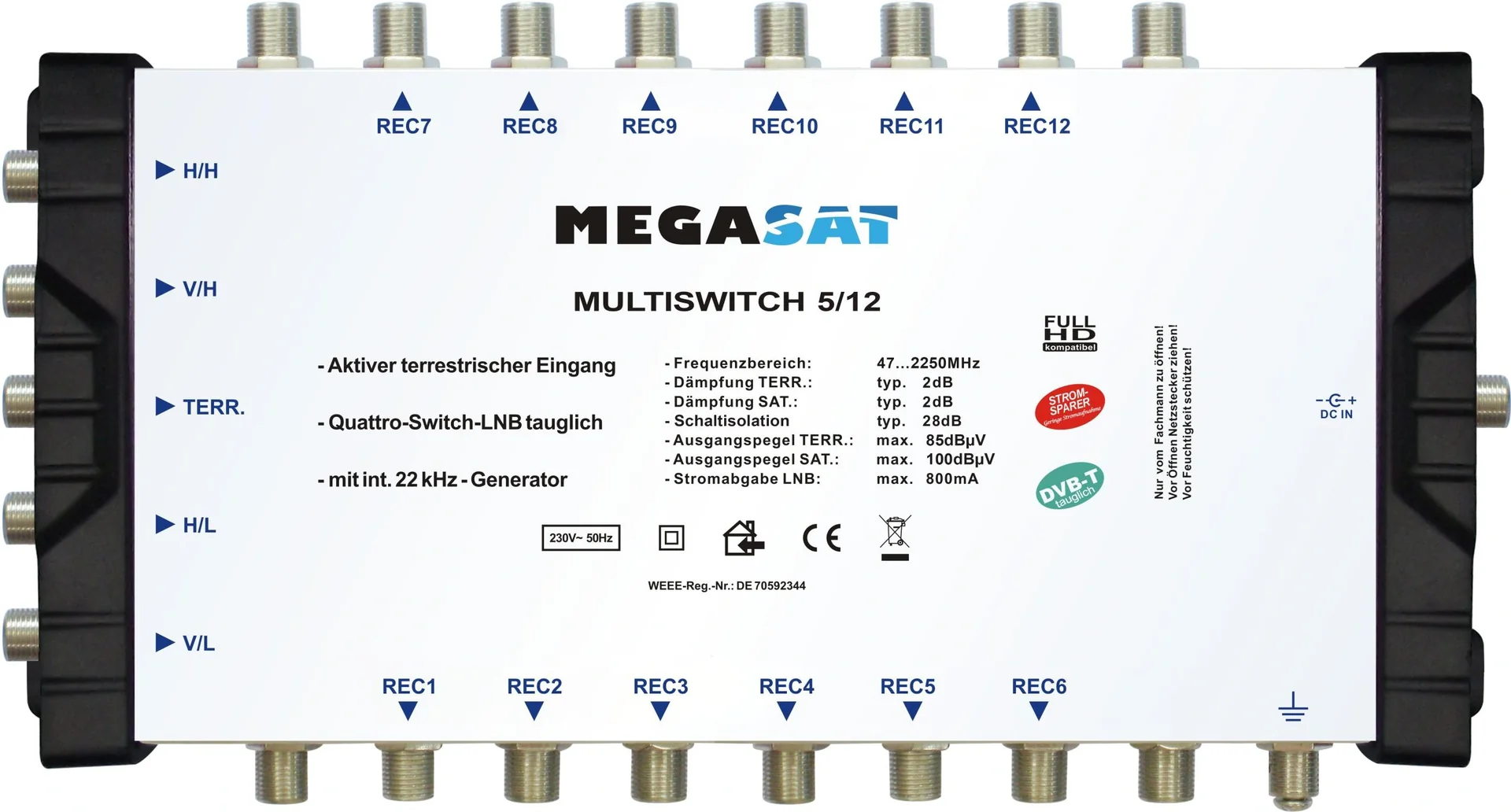 Multischalter 5/12, Profiline - Geeignet für 1 Satellit bis zu 12 Teilnehmer - 3