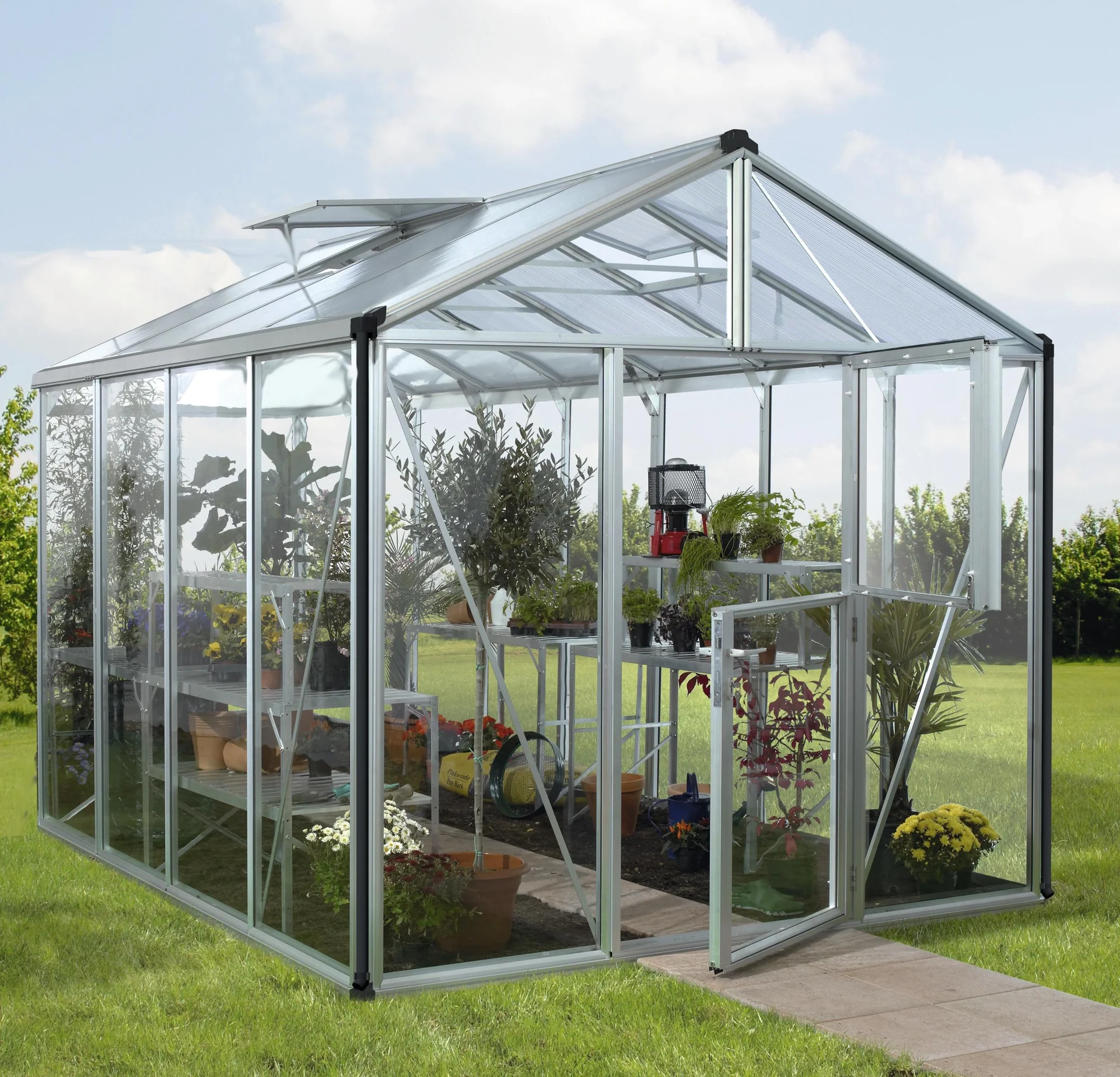 Gewächshaus Zeus 8100 ESG 3 mm u. HKP 10 mm, Farbe alu - 2