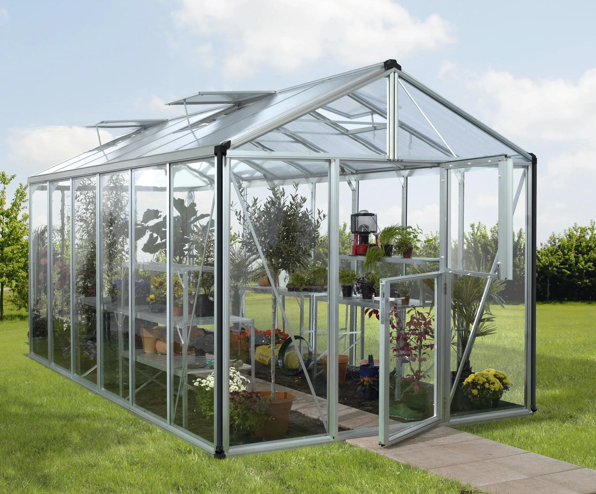 Gewächshaus Zeus 11900 ESG 3 mm u. HKP 10 mm, Farbe alu - 2