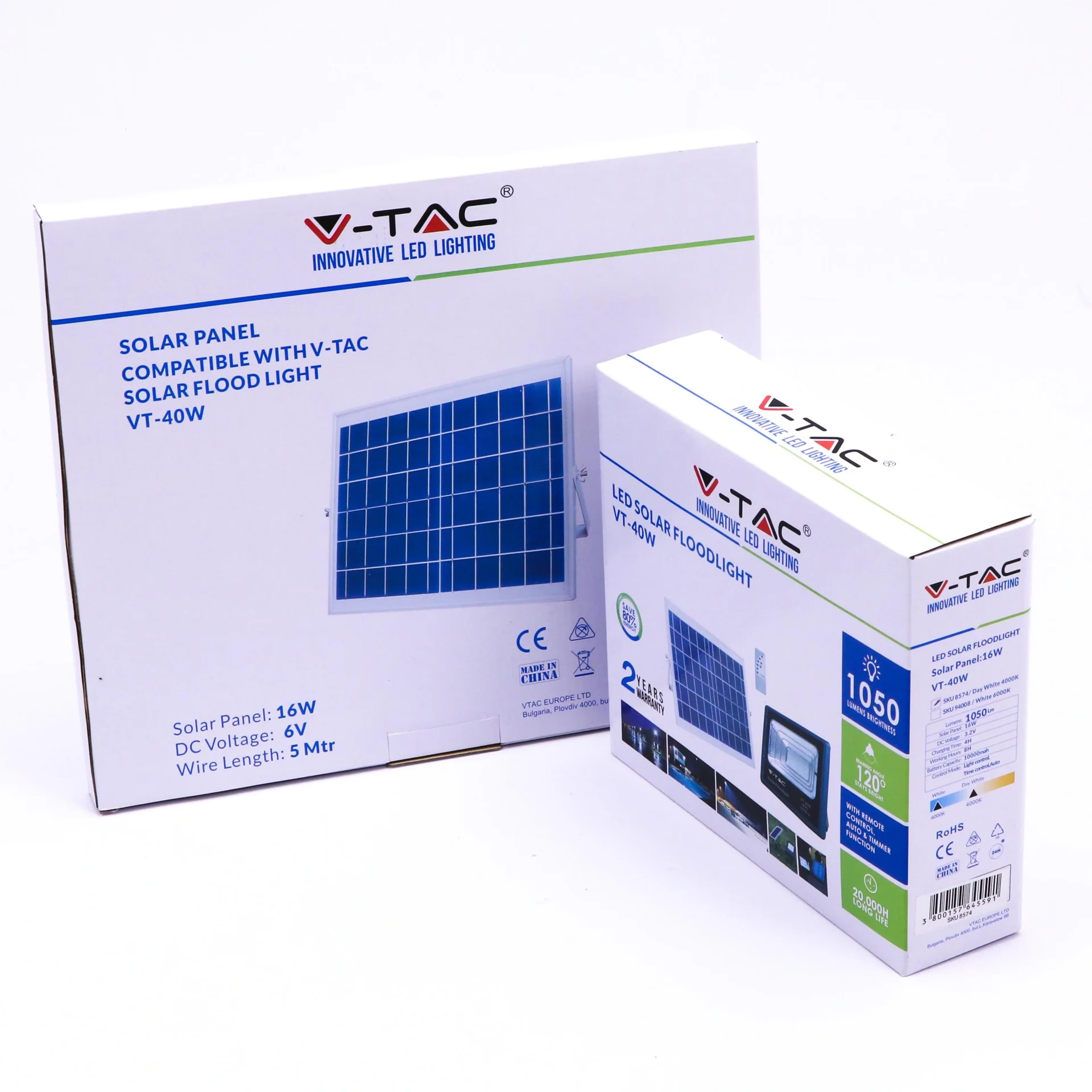 VT-40W Solarscheinwerfer mit separatem Solarpanel - 16W - 1050 Lumen - 4000K - Solarenergie - 2