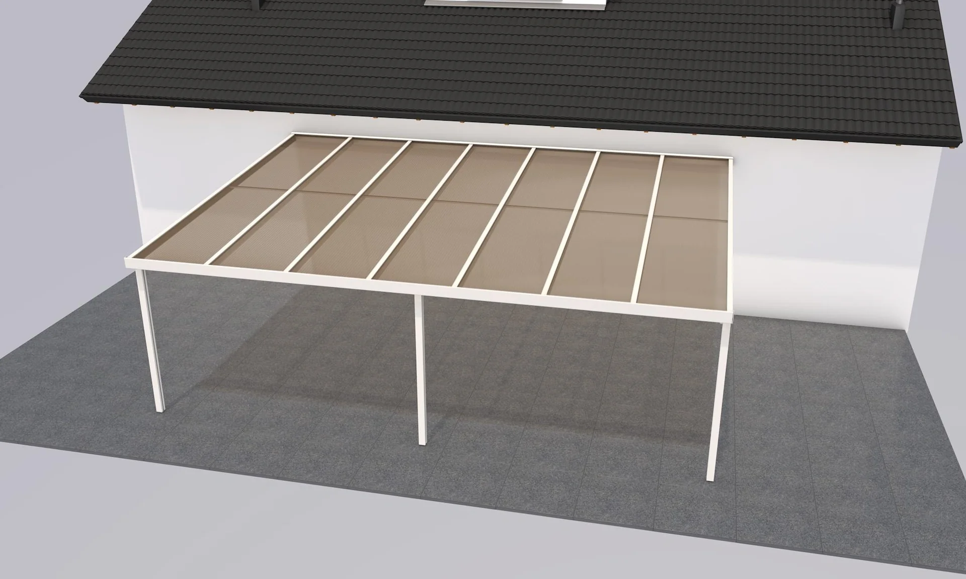 Terrassendach Premium, weiß, 7120 x 5060 mm - Acryl Stegplatten 16mm, bronze - 2