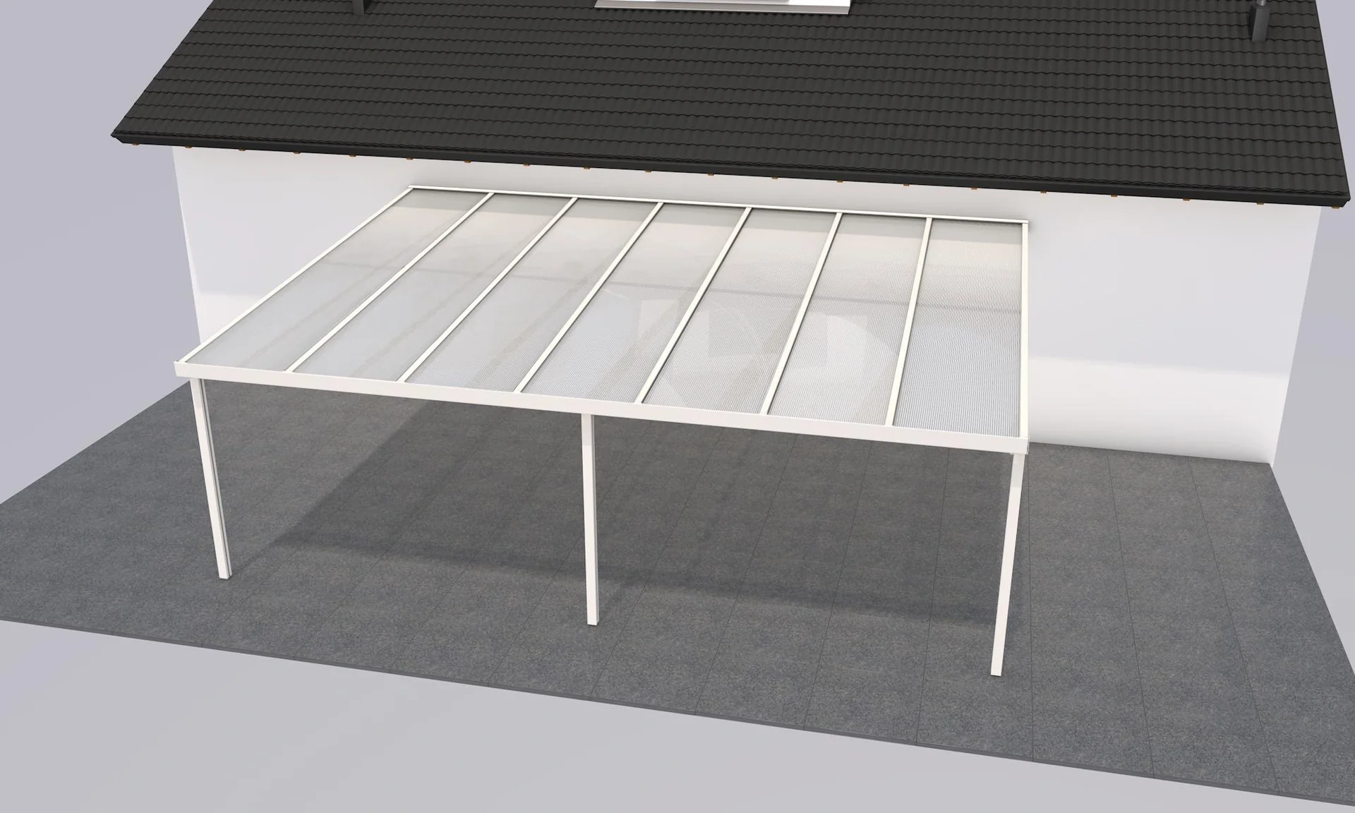 Terrassendach Premium, weiß, 7120 x 5060 mm - Polycarbonat Stegplatten 16 mm, weiß gestreift - 2