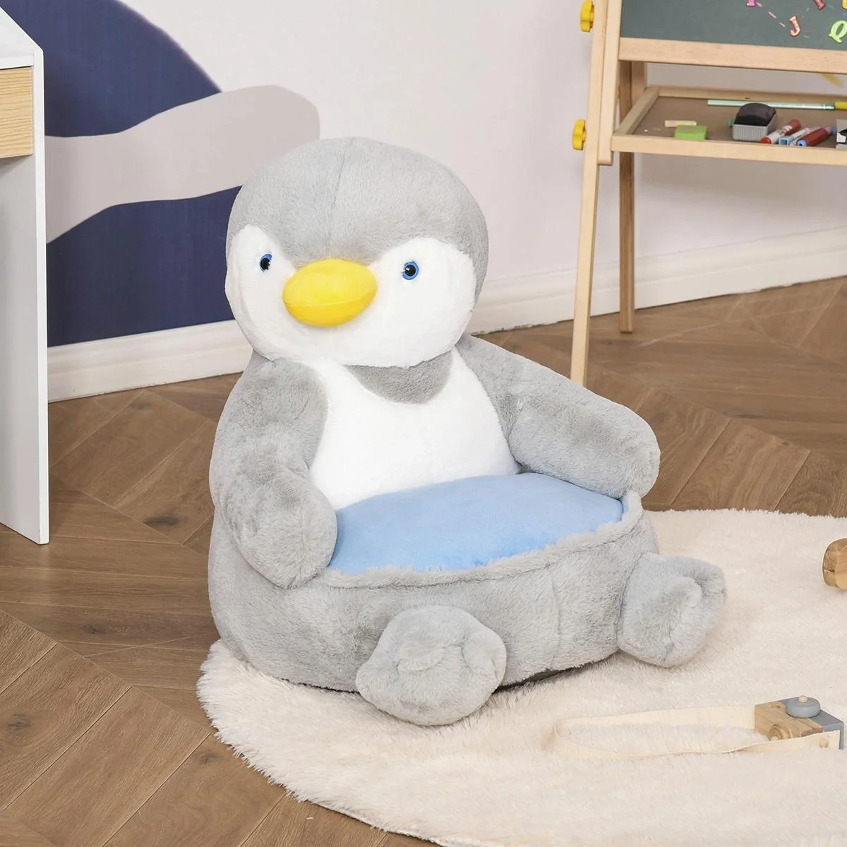 Plüsch-Kindersessel Plüschtier Kinderstuhl Sofa Pinguin für Spielzimmer Kinderzimmer für 18-36 Monaten Hellgrau+Blau 59 - 4