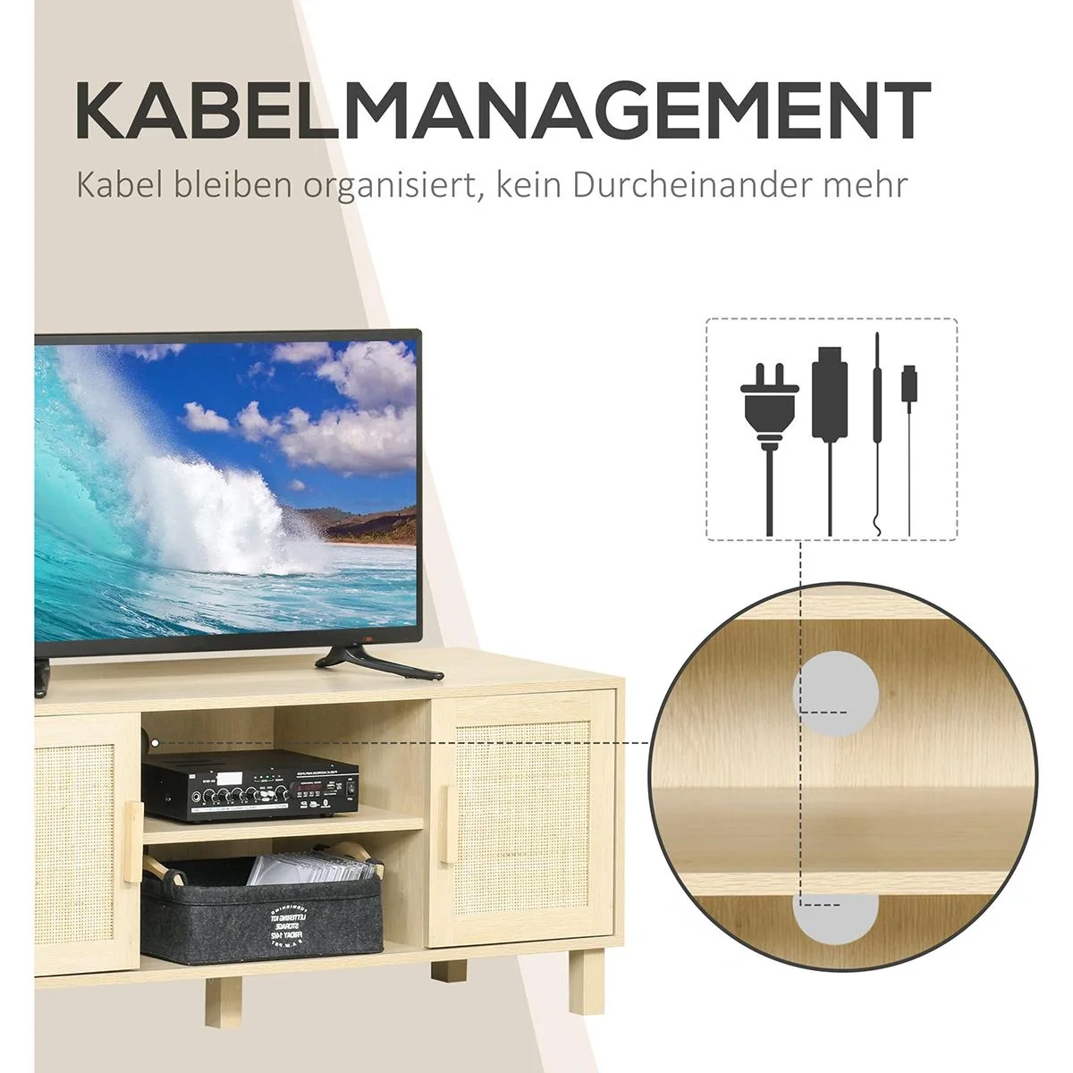 Fernsehschrank mit Rattanoptik natur - 10