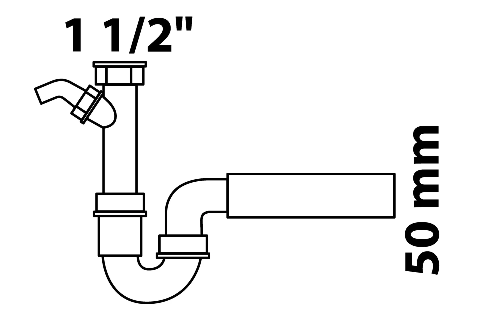 Spültisch- Röhrensiphon, 1 1/2" mit 3/4" Geräteanschluss - 2
