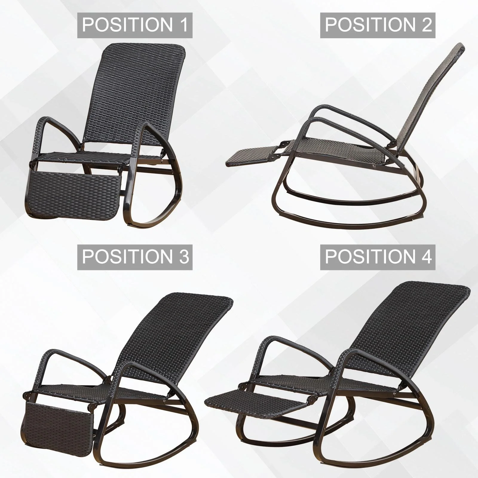 Schaukelstuhl mit Fußstütze 3-fach Rückenlehne PE Rattan Schwarz - 8