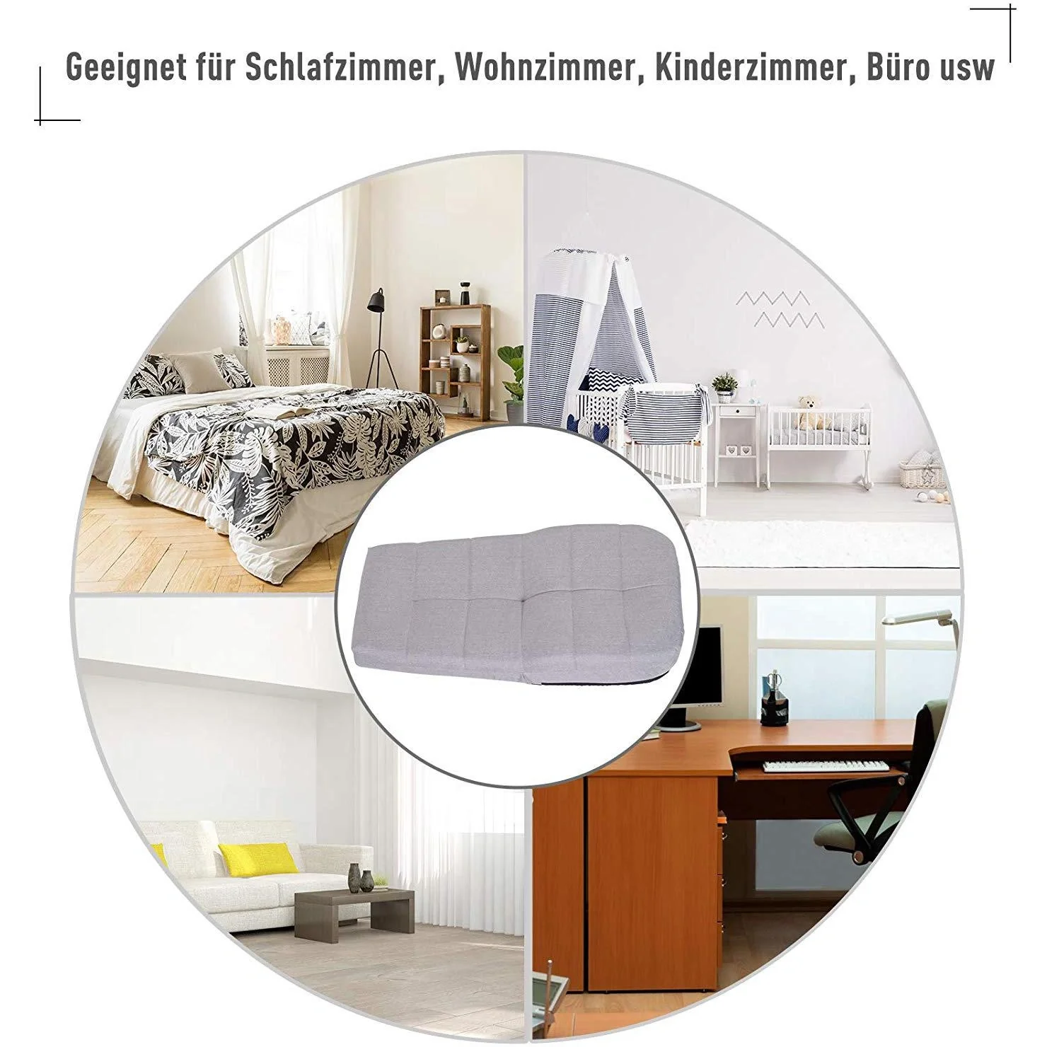 Sitzkissen Polsterstuhl Bodensessel ohne Beine mit Lehne 5-stufig verstellbar Leinen Metallgestell Hellgrau 63 x T65 x 6 - 6